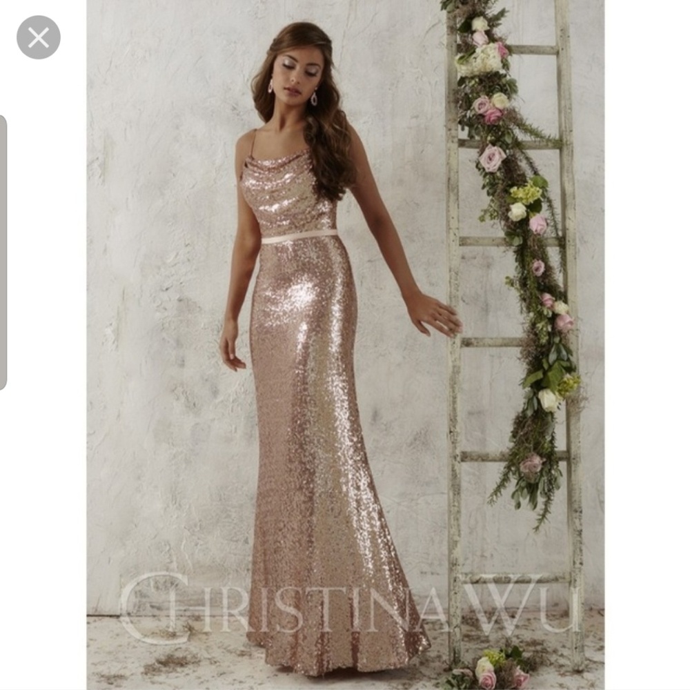 Christina Wu Rosegold Sequin Dress